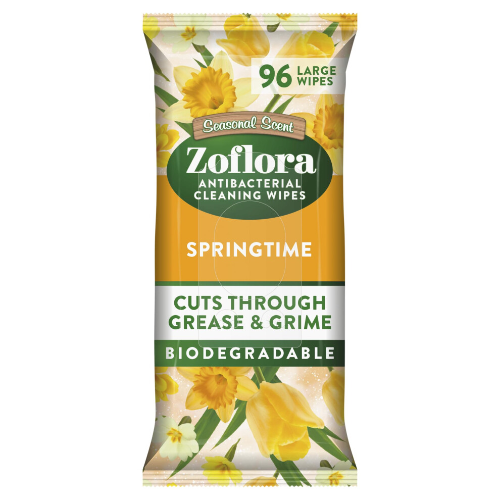 Zoflora Springtime Biodegradable Wipes, Antibacterial Multi-Surface Cleaning Wipes, Kills 99,9% Of Bacteria & Viruses, Convenient, Quick Cleaning