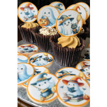 Anglesit Pre-cut Halloween Kawaii Ghosts Edible Rice Wafer Paper Cupcake Toppers Edible Cake Decoration Halloween Party Cupcake Decorations