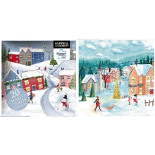 Charity Christmas Cards - (ATBX-0167) - Snowy Village/Snowy Town - Box Of 20 With 2 Designs - In Aid Of Alzheimers Society