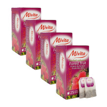 Mivita Forest Fruit Infusion, pack of 4, total of 100 tea bags (25 each unit) – Made with beautiful hibiscus flowers and tasty forest fruits