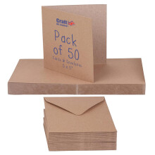 Craft UK 2050 5 x 5 inch Kraft Card and Envelope pack of 50 - Brown