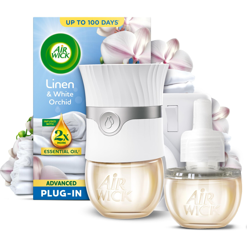 Airwick White Air Wick Linen & Orchid Advanced Electrical Plug-In Kit 19Ml, Lasts For Up To 100 Days, Air Freshener