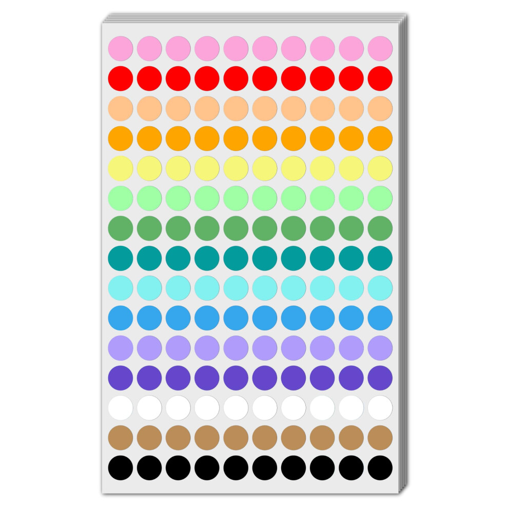 3000 Pack - 10Mm Coloured Dot Stickers, Sticky Dots Labels - 15 Assorted Colours 5051226814761