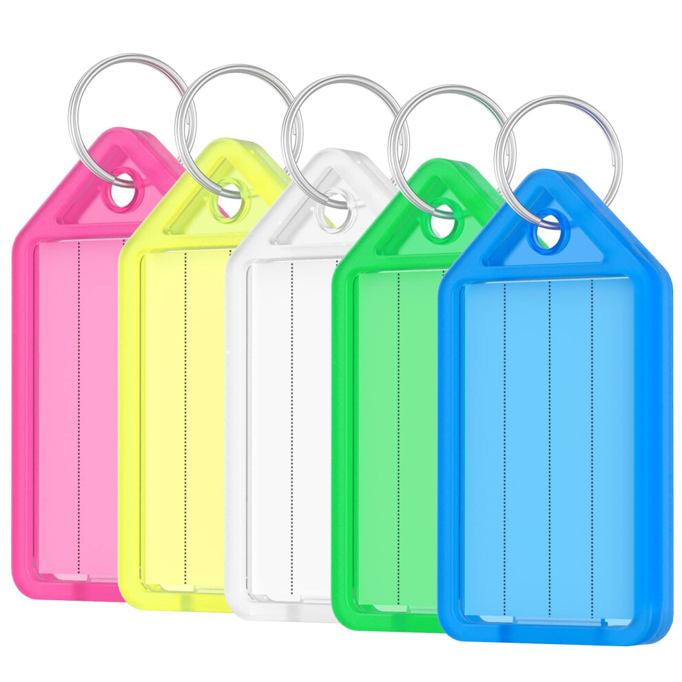 Uniclife 20 Pieces Key Tags 5 Cm Plastic Key Chain Tags With Ruled Blank Paper Labels Transparent Covers And Split Rings Sturdy Item Identifiers 5051226814952