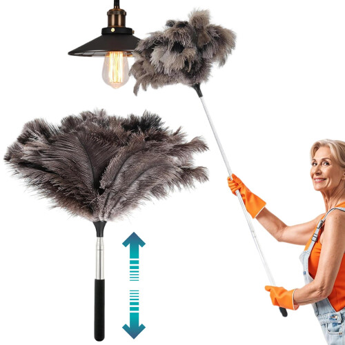 AYSYR Feather Duster Extendable,Ostrich Feathers Dusters Extra Long,Long Feather Dusters Extendable For Cleaning,Telescopic Duster For Cleaning