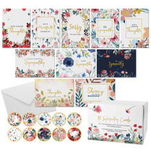 Dessie 30 Gold Foil Sympathy Cards with Greetings Inside. Large, 5x7 Inch Greeting Cards With Envelopes, Matching Sealing Stickers, Sturdy Storage Box