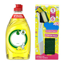 Dishwash Washing Liquid 320 ml with Dish Wand Starter Kit Refillable Handle and 6 Durable Sponge Refills Powerful Grease Removal Fast Acting Dish