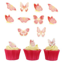 Culpitt Pink Butterflies Birthday Sugar Decorations | 32 Edible Cupcake Toppers | Printed Fondant Sugar Paste Cake-Decorations - 32 Pack