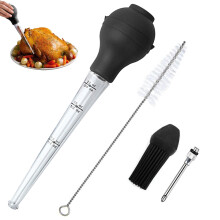 MUNSKT Turkey Baster Set of 4, Commercial Grade Quality FDA Silicone Bulb Including Meat Marinade Injector Needle with Barbecue Basting Brush and