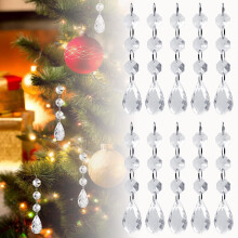 30 Pcs Christmas Tree Acrylic Crystal Drop Beads Pendants Christmas Tree Hanging Ornaments Garland Chandelier Crystals Clear Droplet Prism Decor for