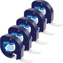 5-Pack MarkField Label Tape Replacement for Dymo Letratag Tape Plastic White 12mm x 4m S0721610