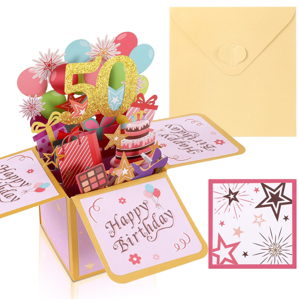 Radsocken 50Th Birthday Card For Women 3D Pop Up Greeting Card With Note And Envelope 50Th Birthday Gifts For Mum Grandma Wife Auntie