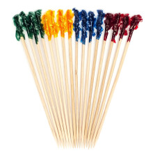 500Pcs Mixed Color Frill Bamboo Toothpicks - 2.5in (6.5cm) Red, Gold, Green & Blue Fancy Wooden Picks for Desserts, Appetizers, Fruits, Canapés