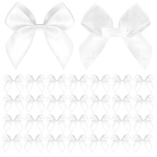 30 PCS White Satin Ribbon Bows, White Twist Satin Bows with Sticky Gel Pads, Single Sided Satin Bow 8CM x 8CM for Gift Wrapping Crafting Wedding