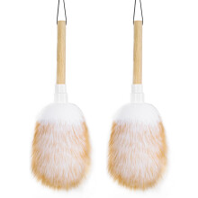 Lambswool Duster Set of 2 - Wooden Handle with Hanging Rope, Washable Reusable Small Hand Duster for Cleaning Wall, Plant, Desk & Blind