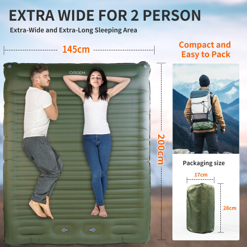 Origem 14Cm Extra Thick & Wide Self Inflating Camping Sleeping Mat Double 2