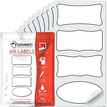 Jar Labels 64 Pack Waterproof, Removable, Self Adhesive - Easy Peel Off, Blank Sticky Storage Labels for Jars, Jam, Chutney, Bottle Tags