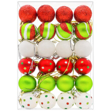24PCS 3cm Christmas Tree Baubles, Christmas Balls for Tree Decorations, Red and Green Mini Xmas Bauble Ornaments Set,4#