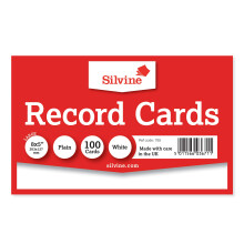 Silvine 8x5 White Flash Cards - Plain (100 Blank Record Cards) for Study, Presentations and Notes
