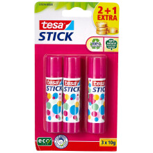 tesa Glue Stick - Odourless Craft Glue Stick for Paper and Cardboard - Solvent-Free and Environmentally Friendly - 3 x 10 g, pink