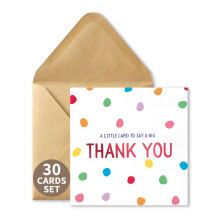 30 Pack Thank You Cards Multipack 350GSM Blank Card with Envelopes Greeting Card Set, Polka Dot Design for Kids, Teachers, Weddings