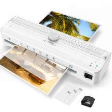 A4 Laminator Machine Built-in Cutter with 10 Laminating Pouches and Corner Rounder, Fast Warm-up, Hot & Cold Laminator Kit for Home