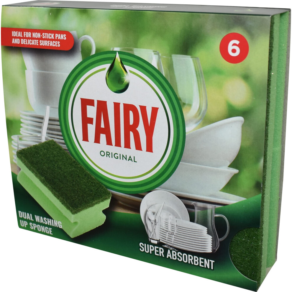 Addis Fairy Originals Non Scratch General Dual Sponge Scourer With Crystals, Pack Of 6, One Size Green