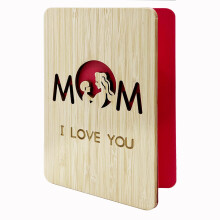 I Love You Mum Card,Handmade Bamboo Mothers Day Gifts for mum,Funny Mother's Day Cards from Daughter or Son,Wood Thank You Greeting Cards for