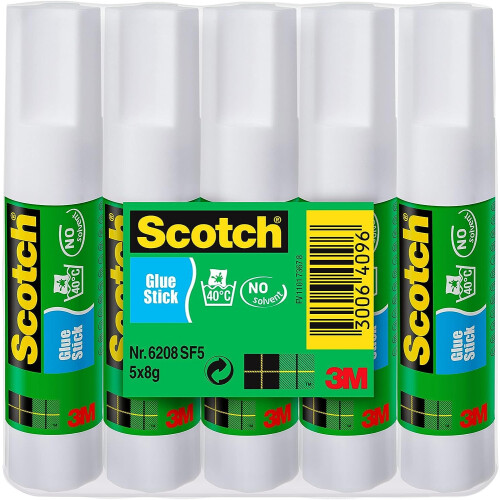 Scotch Scotch Permanent Glue Stick - 1 Pack of 5 Sticks, 8g per Stick