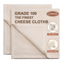 eFond 2-Pack Cheese Cloths for Straining, 50x50cm Squares with Hemmed Edges, Grade 100 Ultra Fine Reusable Muslin Cloths