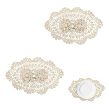 Hedayu 2pcs Lace Doilies, Handmade Crochet Lace Doilies for Tables, Beige Vintage Oval Placemats