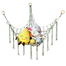 YMWALK Boho Hammock Toy Storage Net with Tassels, Corner Organizer for Stuffed Animals and Plush Toys, Nursery Hanging Net for Kids Bedroom