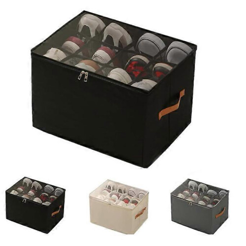 (Black) Emboadlie Fabric Shoe Organizer Storage Box,Collapsible Shoe Storage Organizer