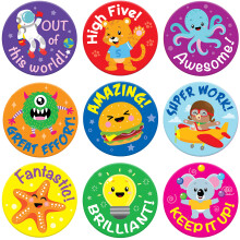 Sweetzer & Orange Reward Stickers for Teachers, 1008 Decals for Kids in 9 Designs, 1 Inch School Tags on Sheets, Classroom Teacher Supplies