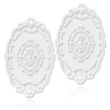 XLIUAX 2 PCS Retro Lace French Crochet Doilies, 17.5x11inch Handmade White Embroidered Lace Table Placemats Vase Cup Mat for Furniture Room