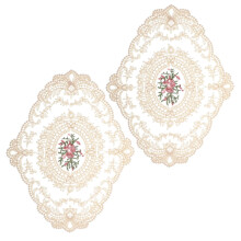 2 PCS Lace Doilies, Retro Lace Placemats, Doilies Lace Cotton for Tables Doily, Beige Embroidered Cup Mats Table Mats