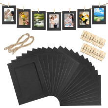 20 Pcs Paper Frames Photo Banner, 4x6 Inch Black Paper Picture Frames with Clips, DIY Hanging Photo Display for Party, Home, Office, Wedding