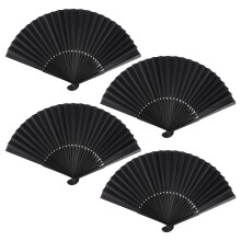 KEYIDO 4 Pcs Black Hand Fan Folding Fan Handheld Fabric Hand Held Fans Folding Japanese Chinese Manual Fan for Women Ladies Wall Decoration Wedding