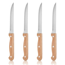 Herogo Steak Knives Set of 4, Stainless Steel Serrated Steak Knife with Wooden Handle, Sharp Kitchen Knife for Meat Bread Cutting
