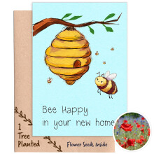 1 Tree Cards House Warming Card with New Home Gifts for Couple or Single - Eco Tree Planting & Plantable Flower Seed Card Inside - Bumble Bee Hive
