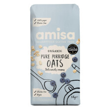 Amisa Organic Gluten-Free Porridge Oats, 1kg - Batch Tested, High Fibre, 100% Recyclable Paper Packaging - Ideal for Breakfast, Cooking & Baking