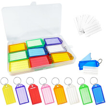 Redamancy 20 Pack Key Tags with Labels, Plastic Write On Key Fobs in 8 Colours with Protective Window, Keyring Tags for Office Home and Travel Organi