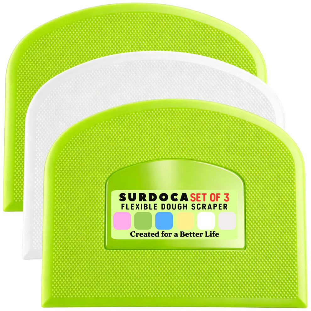Surdoca Dough Scraper Bench Scraper - 3P 4.7X3.7" Plastic Flexible Bowl Scraper, Sharp Edge & Angles Cake Scraper. Non-Slip Bakeware Decorating Tools