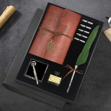 GCCL Quill Pen and Ink Set, Antique Feather Dip Calligraphy Pen Set, including Quill Pen, 5 Replacement Nibs, Pen Nib Base, Notebook, Ink, Gift Box