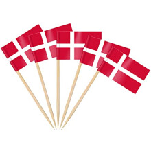 AhfuLife 100/200pcs Denmark Toothpick Flags Cake Toppers, Denmark Cocktail Stick Flag for Sandwich Food Cupcake Toppers Tableware World Cup Party