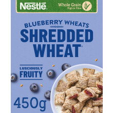Nestlé Cereals - Shredded Wheat Breakfast Cereal - BitesizeBlueberry Wholegrain Biscuits, High Fibre, No Added Sugar - 450g