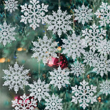 Adornos de copos de nieve de plástico con purpurina (36 unidades)