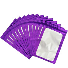 100pcs Purple Mylar Ziplock Bags - Foil Sealed, Holographic Plastic Packaging - 6x10cm Smell Proof, Resealable, Sample, Storage