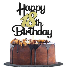 Sotpot 1 Pack 18th Cake Topper Black Gold Glitter 18th Birthday Cake Decorations for 18th Birthday Party Anniversary Party Supplies