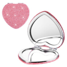 Mabor Pink Heart Compact Mirror for Makeup Bag, Compact Magnifying Mirror Double Sided 1x/2x Magnification, Shining Your Beauty Whenever and Wherever